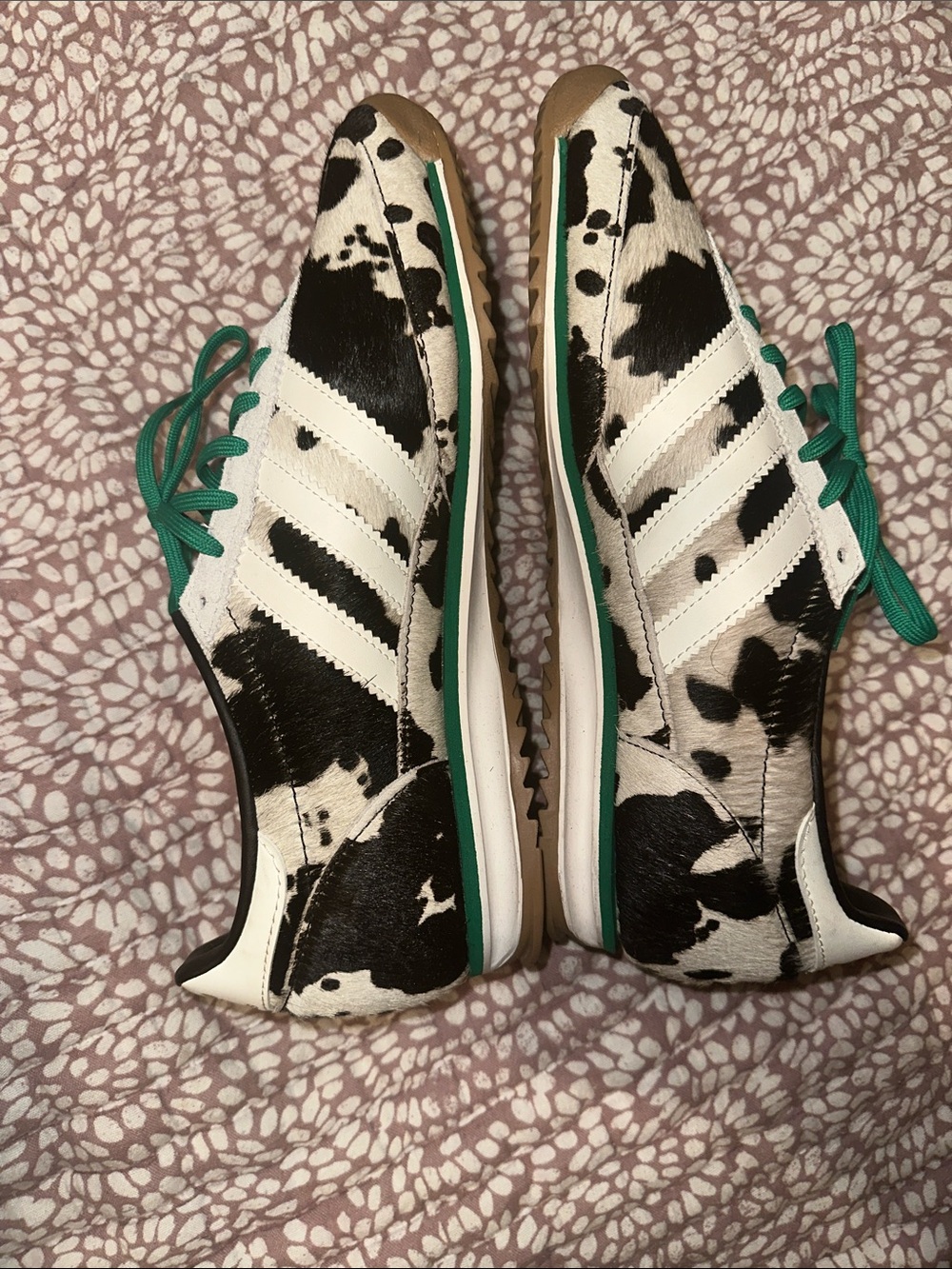 adidas Black and White Cow Print Sneakers with Green Laces WORN ONCE - Picture 2 of 5